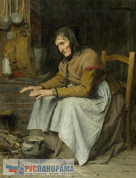 Альберт Анекр - Бабушка греется у очага, 1885г